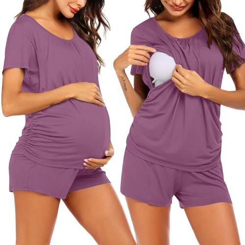 Image of Ekouaer Womens Nursing Pajamas Maternity Breastfeeding Pjs Sleepwear Layer Soft Postpartum Lounge Set Pregnancy Clothes