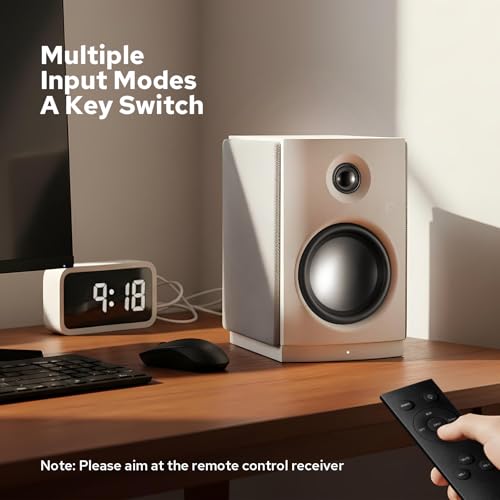 Image of HiVi-Swans OS-10 HiFi Stereo Speakers, Bluetooth 5.0 Active Computer Bookshelf Speakers - 4'' Dynamic Woofer, Powered Desk Speakers 62w RMS with Touch Control for PC /Phone /TV - White