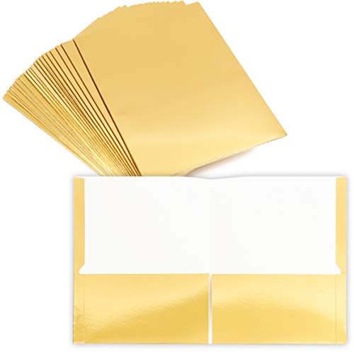 Bright Gold Metallic 2 Pocket File Folders (12 x 9.2 in, 24 Pack)