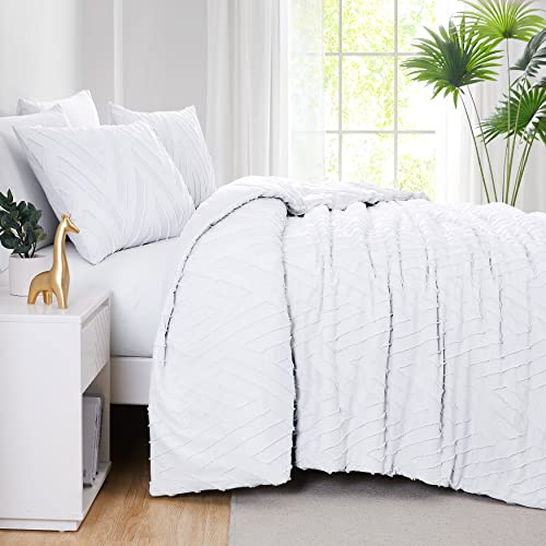 2-Piece with 1 Sham Clipped Jacquard Boho Comforter Set Twin/TwinXL White