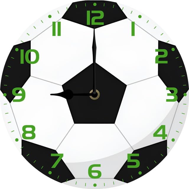 SRongmao Soccer Wall Clock Sport Sign 10inch Round Silent Non Ticking Wood Wall Clocks Battery Operated Easy to Read Decorative Wall Clock for Bedroom Living Room Man Cave Decor