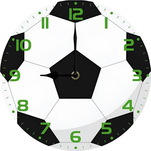 SRongmao Soccer Wall Clock Sport Sign 10inch Round Silent Non Ticking Wood Wall Clocks Battery Operated Easy to Read Decorative Wall Clock for Bedroom Living Room Man Cave Decor