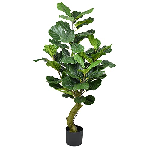 Lvydec 4.6ft Artificial Fiddle Leaf Fig Tree, Artificial Fiddle Leaves Faux Tree with Planter for Living Room Bedroom Office Home Decoration