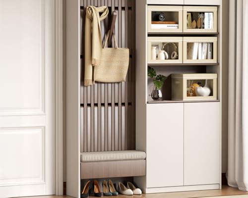 Image of Homsorout Collapsible & Stackable Fabric Storage Bins with Front Window, 6 Pack for Closet, Bedroom, Nursery, Home & Office, Beige, 14.9 x 9.8 x 9.8 Inches