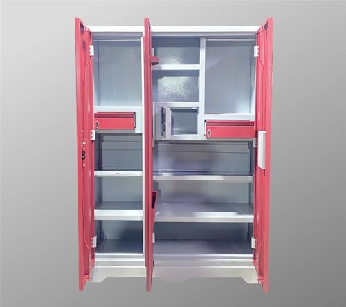 Image of MKFURNITURE Steel Almirah Wardrobe 3 Door with Mirror Cupboard | Wardrobe Storage Rack Closest Organizer for Clothes | 2 Hanging Space and 2 Drawer, 2 Document Lock Locker | Modern Storage Wardrobe