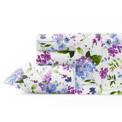 Pointehaven Combed Cotton Percale Printed Twin Extra Long Primavera Bed Sheet Set - Soft Cotton - Crisp Feel - Breathable - Fits Extra Deep Pocket Mattresses