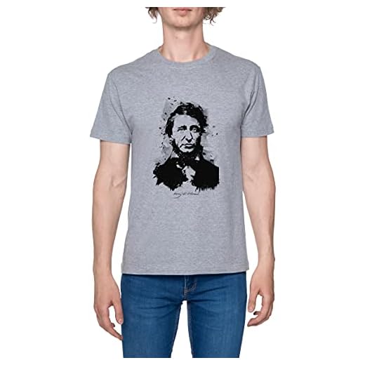 Henry David Thoreau Signature T-shirt Herr Grå Rund Nacke Lättvikts Kortärmad Men's Grey Crew Neck Short Sleeves XL