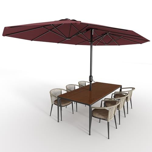 13FT Large Patio Umbrella, Double-Sided Outdoor Umbrellas with Fade Resistant Canopy for Deck Pool Garden Backyard, Wine Red