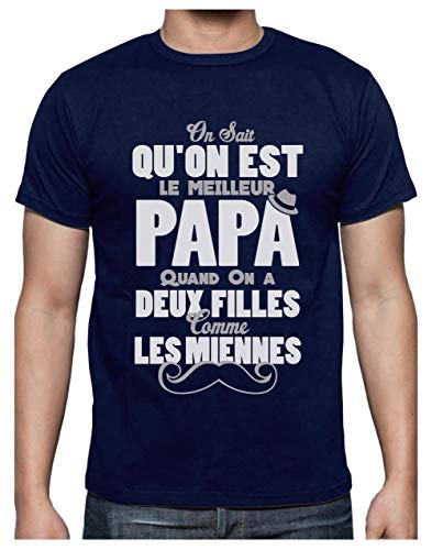 T Shirt Homme Humour Papa Anniversaire Tee Shirt Fête des Pères Papa et Filles Large Marine Cover