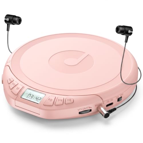 Image of Gueray Portable CD Player with Earphones CD Player for Car | CD Dsicman with Anti-Skip Shockproof with LCD Display Support PROG Memory Repeat Function