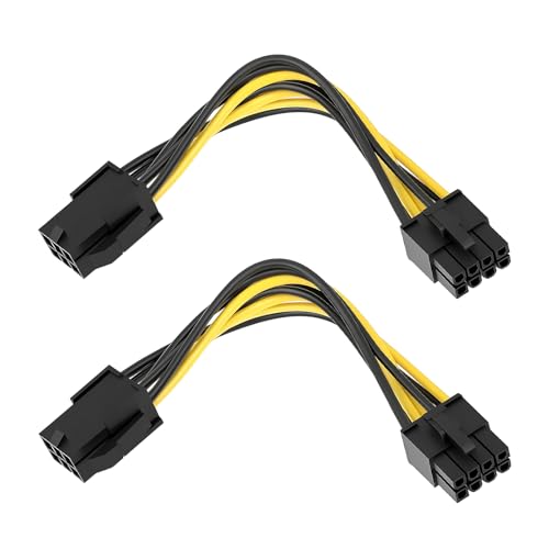 LEMLIN Câble Adaptateur d'Alimentation PCIe 6 Broches vers 8 Broches, 22 cm, Ensemble de 2 Pièces, Noir/Jaune