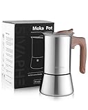 Sivaphe Stovetop Espresso Maker 200ml, Induction Hob Italian Coffee Percolator Maker Moka Pot Stainless Steel 4 Italian Cups
