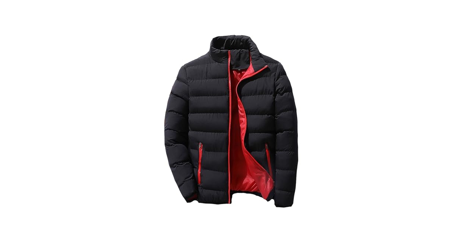 Men's Zipper Puffer Down Jacket Fashion Stand Collar Quilted