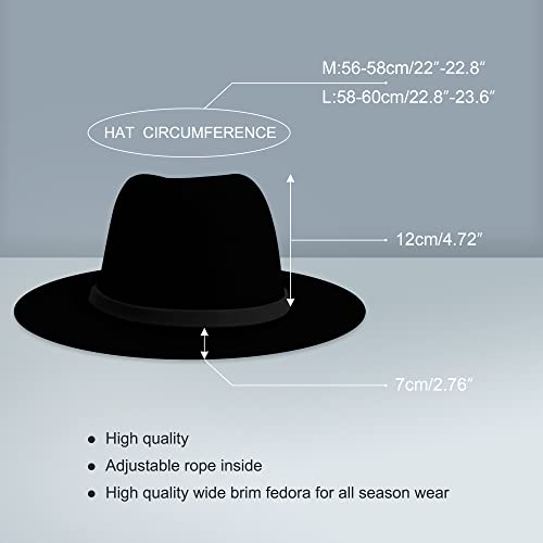 Image of Wide Brim Fedora Hats for Women Mens Felt Fedora Hats With Belt Buckle