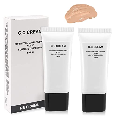 2 Pcs CC Cream Self Adjusting for Mature Skin Colour Correcting Skin Tone Adjusting SPF 50 Cosmetics, 2 x 30 ML Natural Color CC Cream