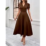 shasmi girls womens solid color v neck a line maxi dress for women new year party outfit waist cinched puff sleeve western elegant casual wear dress 246