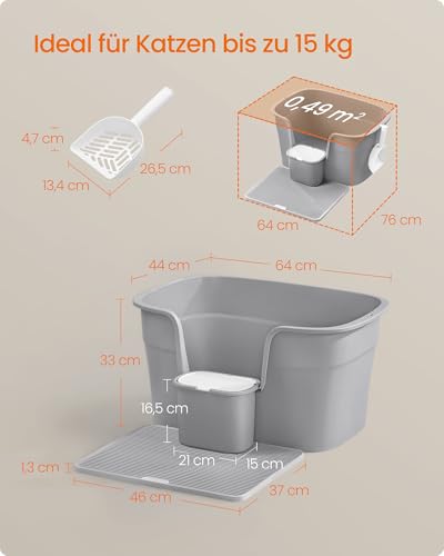 Feandrea Katzenklo, extragroße Katzentoilette, für Mehrkatzenhaushalte, mit hohen Seitenwänden, Katzenstreumatte, Aufbewahrungsbox, Schaufel, für große Katzen, Taubengrau PPT003G01 – Bild 6