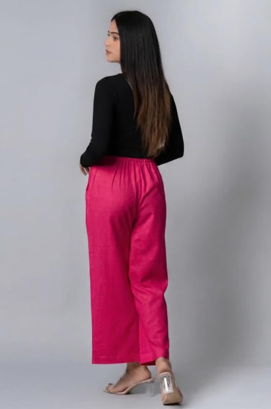 Image of Moirai Pure Cotton Wide Leg Women Trouser Stylish Mid Rise Relaxed Straight Fit Loose Pants Casual Travel Office Formal Wear
