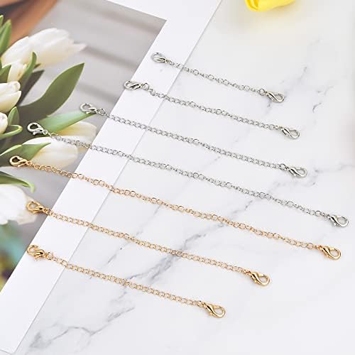 YOYEAH Lot de 9 rallonges de chaîne en acier inoxydable pour bracelet et collier, extensions pour la fabrication de bijoux et accessoires, différentes tailles et couleurs