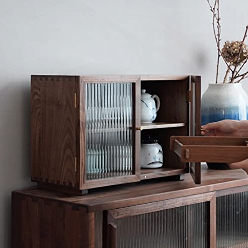 zyr Schwarze Walnuss Kleines Schrank Glastür Tee Set Schließfach 2-Layer Sideboard Hautpflege Produkte Porzellananzeige Kabinett Teetasse Lagerschrank Dekorativen Schrank - Image 4