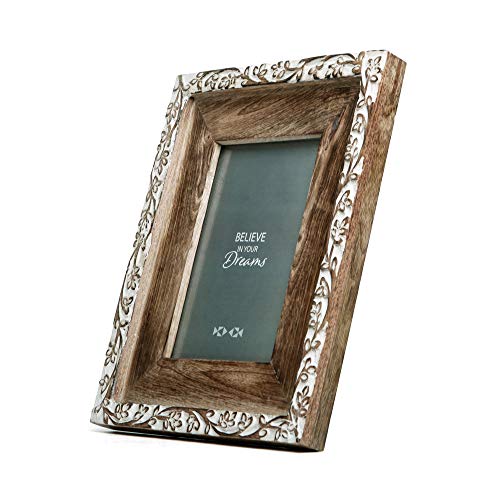 NIKKY-HOME-Hand-Carved-Floral-Picture-Frame-5×7-Rustic-Boho-Style-Mango-Wood-Design-with-White-Distressed-Finish-Dark-Wood-Color NIKKY HOME Hand Carved Floral Picture Frame 5×7 Rustic Boho Style Mango Wood Design with White Distressed Finish Dark Wood Color