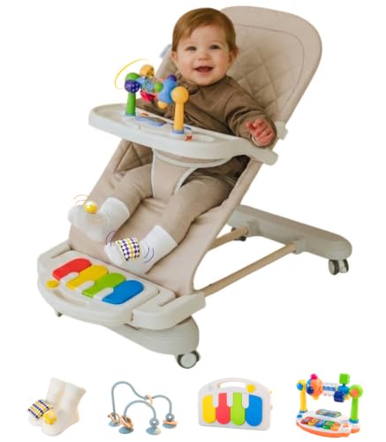 Cuddo Baby Bouncer Montessori|Sensory Play, Piano, Tray, Rattle Socks| Khaki