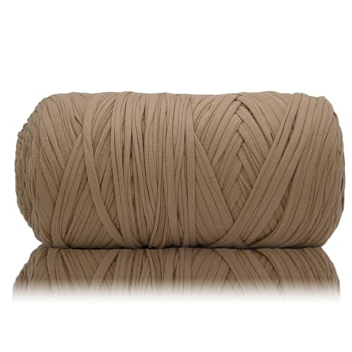 Image of 400g T Shirt Yarn, Tshirt Crochet Yarn for Crocheting Bag /Craft Project /Home Decor, 14.1oz /400g, 120yd /110m Crochet with Polyester Spandex Blend Stretch Fabric(Light Brown)