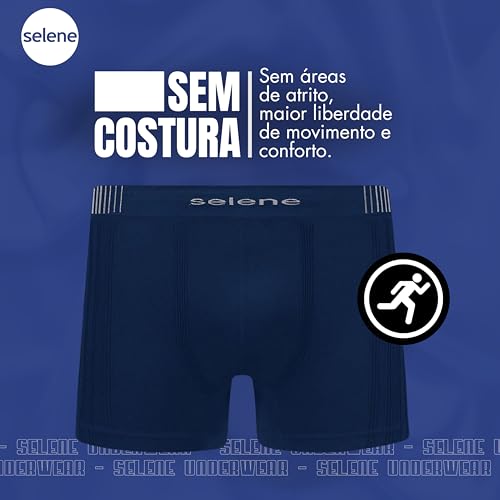 SELENE 3 Cueca Boxer Sem Costura Microfibra Poliamida Cós Elástico 40MM Masculino Adulto, 1 Preto -