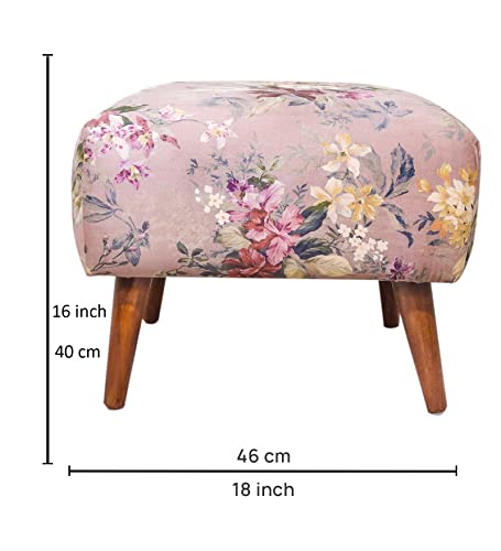 Image of The Artage Puffy Stool for Living Room Vanity Dressing Table Sitting Pink Flower Printed Premium Foam Cushioned Pouffe Ottoman for Foot Rest Stool for Home Decor Furniture Wooden (Floral)