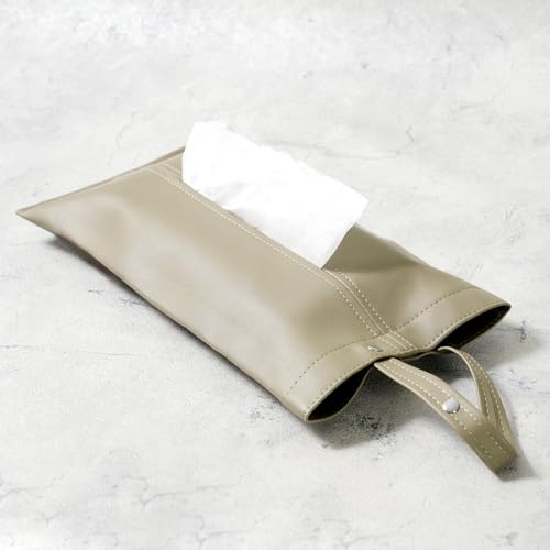 【2段階調整・2サイズ展開でぴったり設置!】ティッシュケース 吊り下げ 車 atRise《選べる16カラー》 レザー ティッシュカバー おしゃれ (グレージュ, S)