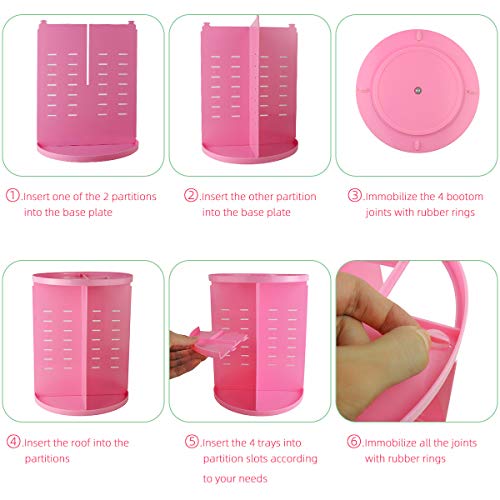 Mecool Makeup Organiser Rotating 360 for Girls Women Large Makeup Storage, Fits Lipsticks,Makeup Brushes, Perfume and More- Pink