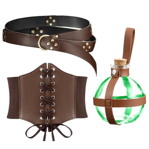 Zhanmai ZHANMAI-HALLOWEEN-03 Renaissance Corset Leather Potion Belt With Potion Bottle Medieval Witch Viking Pirate Ren Fair Costume Accessories cover