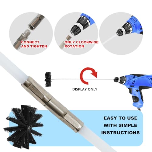 Particle Furnace Cleaning Brush, 4"/6" Brush,Chimney Brush,Dryer Vent Cleaner Kit,Flexible Rods (15PcsRods+1Pcs 4"+1Pcs 6" Brush) - Image 5