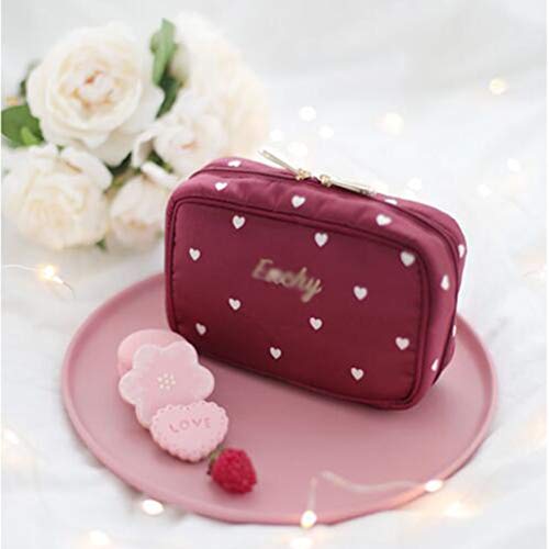 Preisvergleich Produktbild TYYW LHYOZ Kosmetiktasche for Den Haushalt Kosmetiktasche Aufbewahrungstasche Mit Großem Fassungsvermögen Herzförmiges Muster Nylonmaterial Metallreißverschluss Wohlfühlen Rot-Weiß Kosmetiktasche