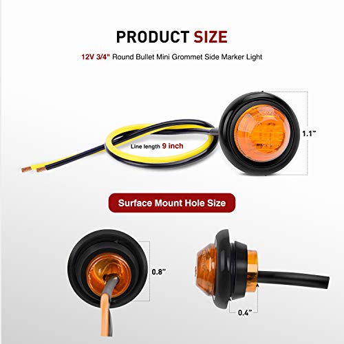Image of Nilight 3 /4 inch Round LED Clearance Marker Lights, Amber, 10-Pack | 12V bullet-style LED marker lights for front, rear and side applications on trailers, trucks, RVs, vans and buses