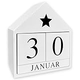 MIJOMA Ewiger Kalender aus Holz - Stilvoller Tischkalender, Kleines Deko Haus Würfelkalender, Dauerkalender in Weiß für Büro & Wohnraum, Holzkalender 13,5cm x 14cm x 6,5cm
