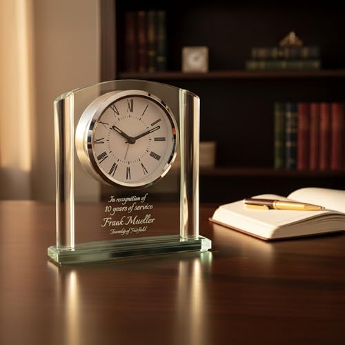 Ravanox Personalized 6 1/4" Arch Glass Clock Award, Custom Engraved Glass Desk Clock for Employee Appreciation, Recognition, Retirement - Thumbnail 2