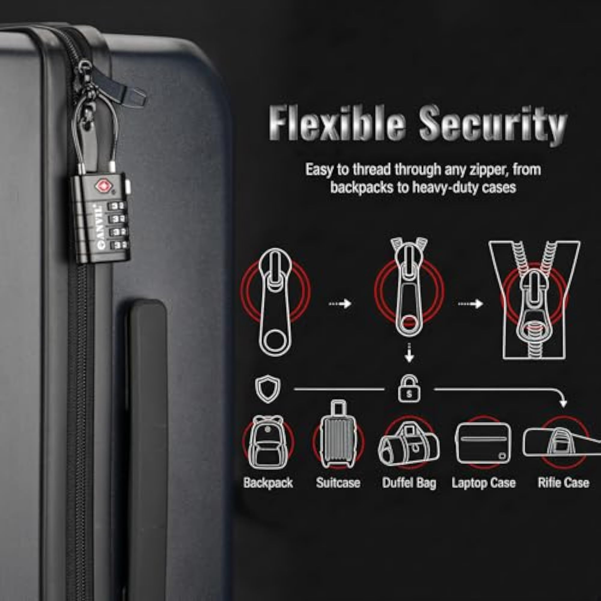 TSA Approved Luggage Locks, 4 Digit Combination, Black