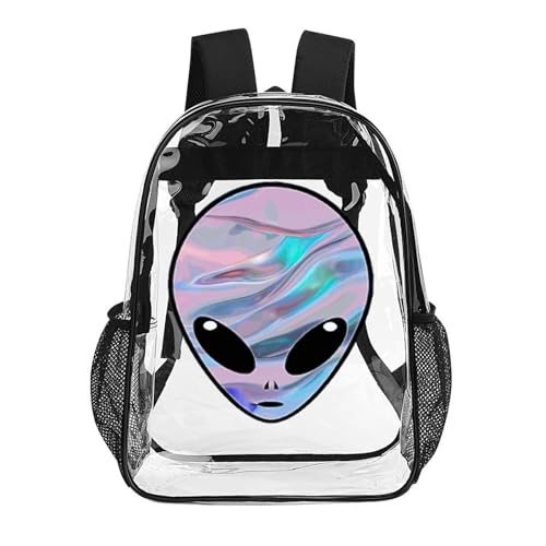 Space Alien 17 Inch Transparent Clear Bag for Stadium Events Water-Resistant PVC Clear Backpack with 2 Compartments
