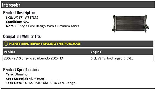 Marketplace Auto Parts - Intercooler - Compatible with 2006-2010 Chevy Silverado 2500 HD 6.6L V8 Turbo Diesel - Image 3