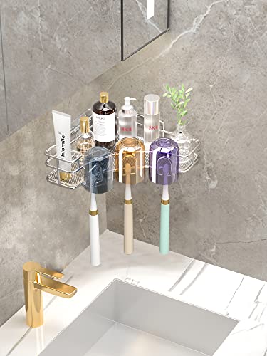 Acliys Toothbrush Holders Acrylic Toothbrush Holders For Bathrooms With 3 Cups Toothbrush Holder Wall Mounted For Family Or Dormitory (Silver，Clear) #TOP3