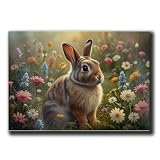 Easter rabbit bunny in flower field, hare cottagecore print, animal wall art painting decor, boho vintage Art, nursery decor, Bunny Wall Art, Rabbit Wall Art, Print Poster, Print -  SILKINKMAMA