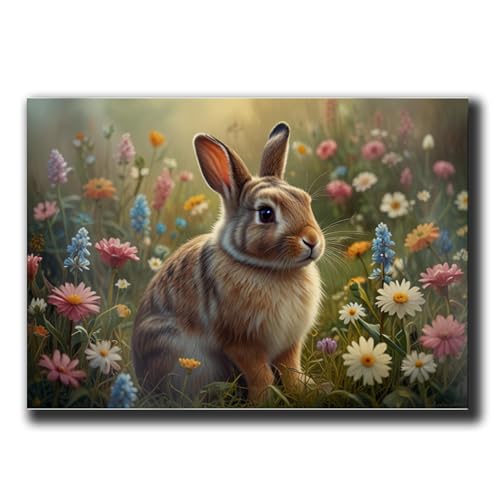 Easter rabbit bunny in flower field, hare cottagecore print, animal wall art painting decor, boho vintage Art, nursery decor, Bunny Wall Art, Rabbit Wall Art, Print Poster, Print -  SILKINKMAMA