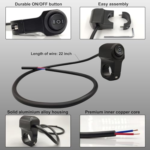 AUTQVA Handlebar Switch 7/8"" for Motorcycle, ON-Off-ON Light Switch with Black Push Button and Solid Aluminium Alloy Base, 12V ATV Control Switch for Dirt Bikes, Pack of 2pcs, HS203 by AUTQVA - Used condition - Image 3