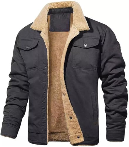 Men's Sherpa Fleece Cotton Shirt Jacket, Men's Long Sleeve Sherpa Lined Shirt Jacket, with Pocket4