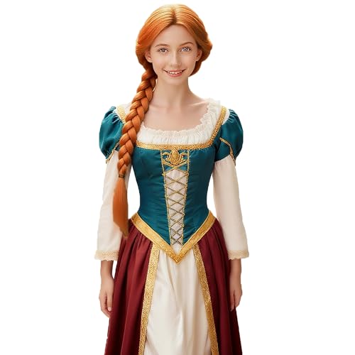Image of S-noilite Princess Fiona Braided Wigs Light Auburn Long Braided Wig for Women's Orange Costume Wig for Halloween Cosplay Party