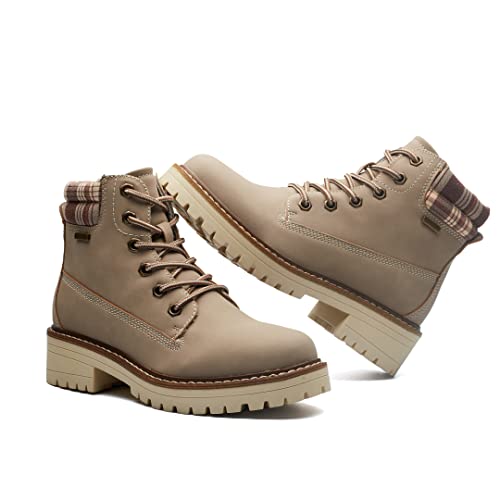 Cool Coser C Womens Fashion Boots Comfort Water-Resistant Hiking Boots Casual Chunky Heel Lace Up Ankle Boots&Booties For Women Khaki 7 #TOP7