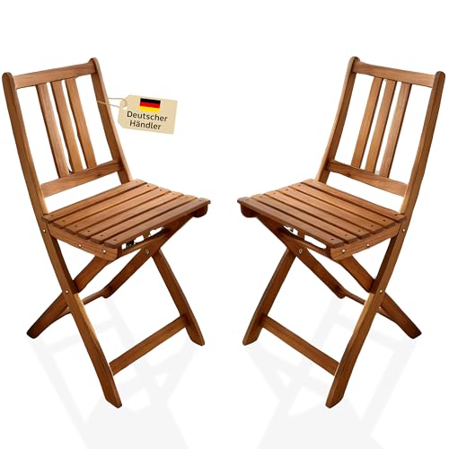 Loreno Gartenstuhl Klappbar Holz - 2er Set aus robustem Akazienholz - Gartenmöbel Set, Balkonstühle, Wetterfest & Pflegeleicht - Ideal für Garten & Terrasse