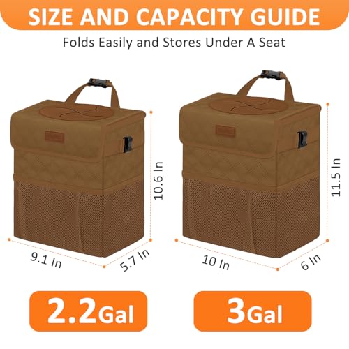 Image of Vankor Car Trash Can for Car Cute, Car Trash Bag Bin Hanging Waterproof Automotive Car Garbage Cans Leak Proof Vehicle Trash Can Diamond Pattern-Brown