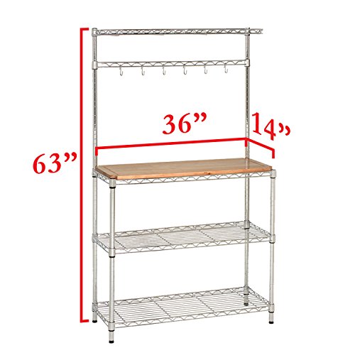 Seville Classics Baker's Rack for Kitchens, Solid Wood Top, 14" x 36" x 63" H